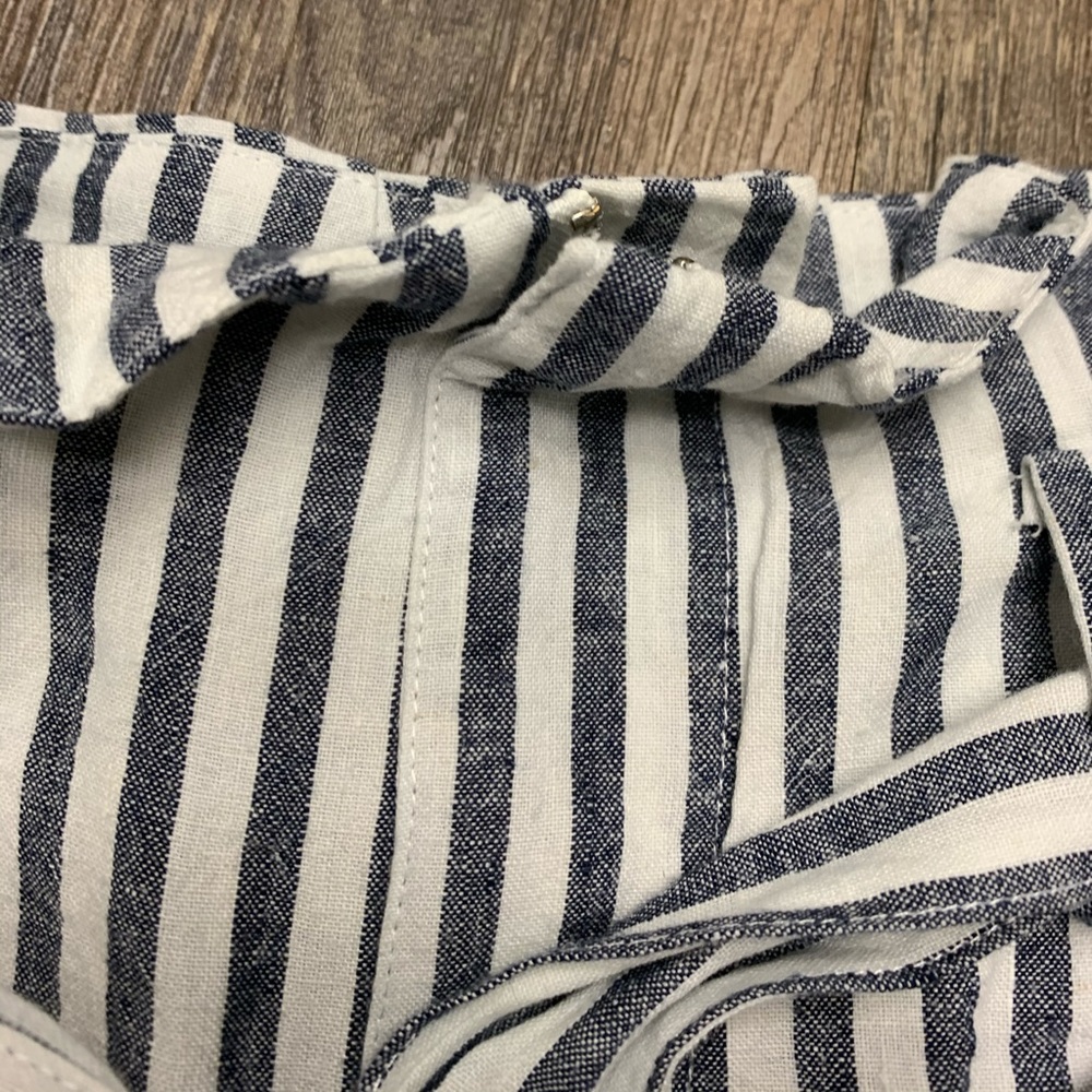 Olivaceous cute striped linen paper bag shorts - Picture 5 of 8